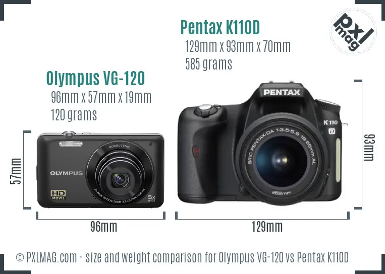 Olympus VG-120 vs Pentax K110D size comparison