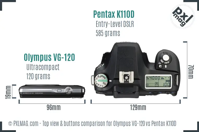 Olympus VG-120 vs Pentax K110D top view buttons comparison