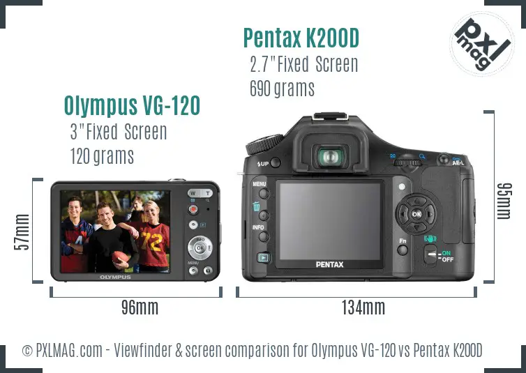 Olympus VG-120 vs Pentax K200D Screen and Viewfinder comparison