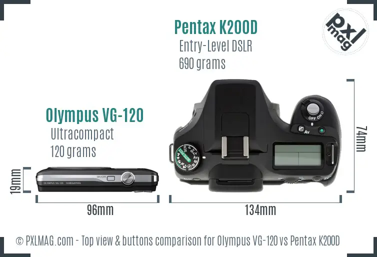 Olympus VG-120 vs Pentax K200D top view buttons comparison