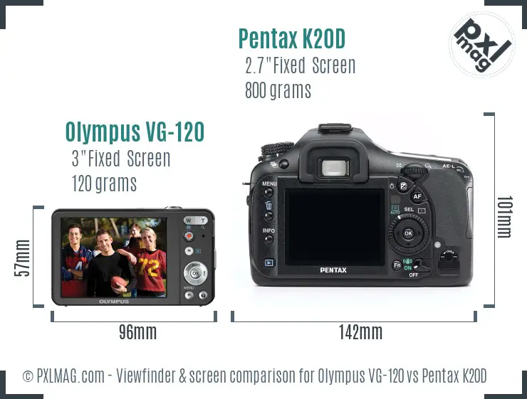 Olympus VG-120 vs Pentax K20D Screen and Viewfinder comparison