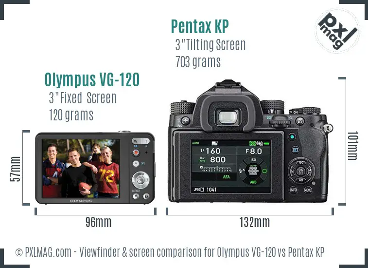 Olympus VG-120 vs Pentax KP Screen and Viewfinder comparison