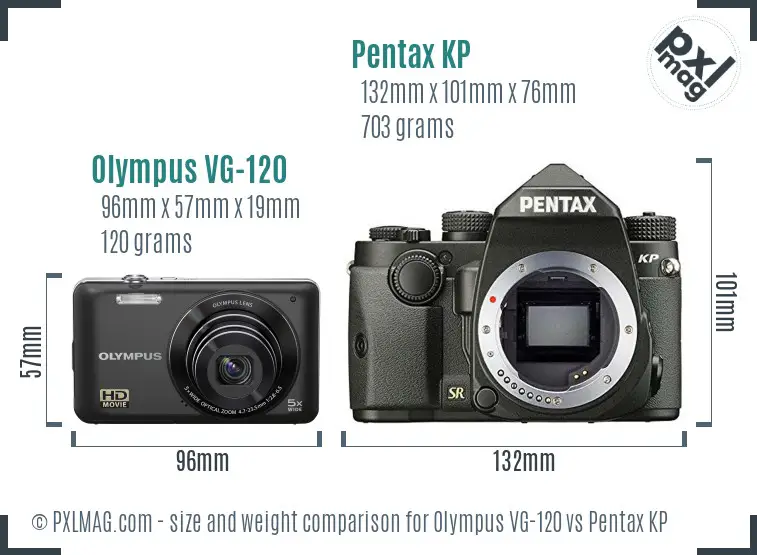 Olympus VG-120 vs Pentax KP size comparison