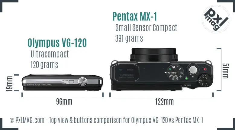 Olympus VG-120 vs Pentax MX-1 top view buttons comparison Olympus VG-120 vs Pentax MX-1 top view buttons comparison