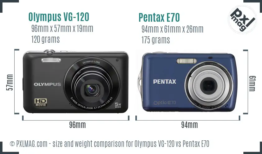 Olympus VG-120 vs Pentax E70 size comparison