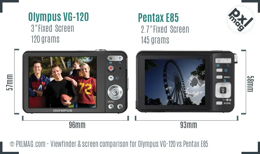 Olympus VG-120 vs Pentax E85 Screen and Viewfinder comparison