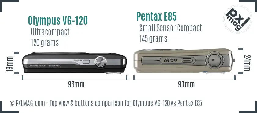 Olympus VG-120 vs Pentax E85 top view buttons comparison