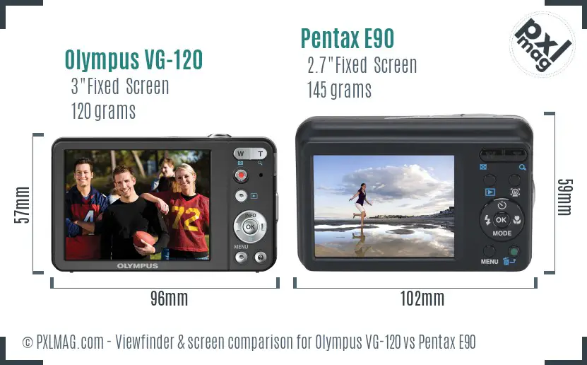 Olympus VG-120 vs Pentax E90 Screen and Viewfinder comparison