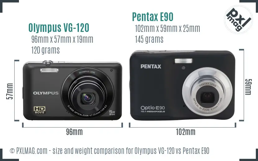 Olympus VG-120 vs Pentax E90 size comparison