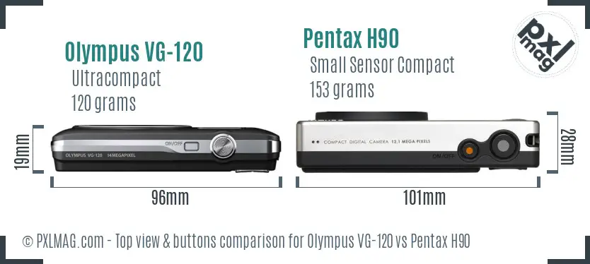 Olympus VG-120 vs Pentax H90 top view buttons comparison