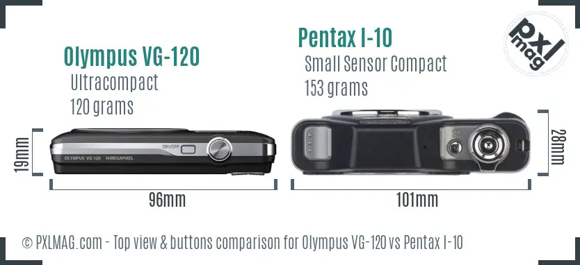 Olympus VG-120 vs Pentax I-10 top view buttons comparison
