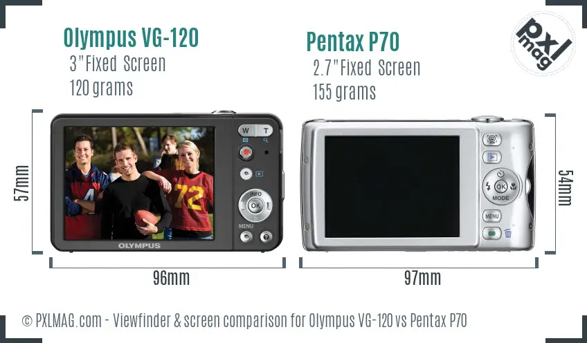 Olympus VG-120 vs Pentax P70 Screen and Viewfinder comparison