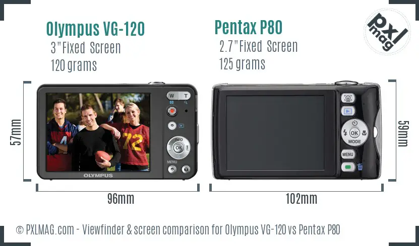 Olympus VG-120 vs Pentax P80 Screen and Viewfinder comparison