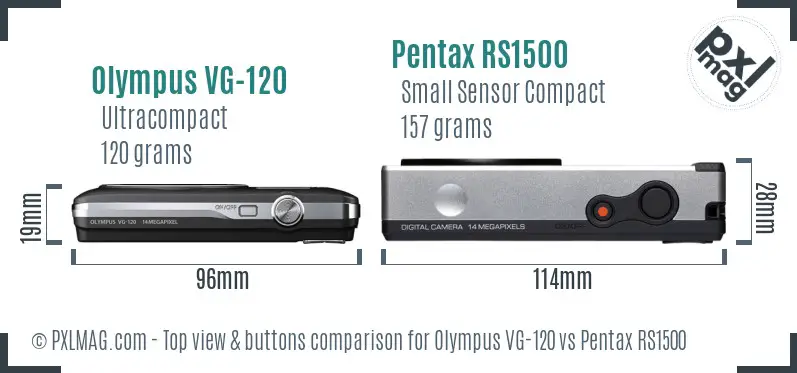 Olympus VG-120 vs Pentax RS1500 top view buttons comparison