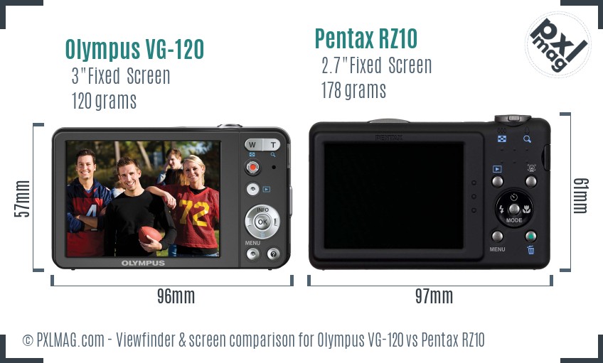 Olympus VG-120 vs Pentax RZ10 Screen and Viewfinder comparison