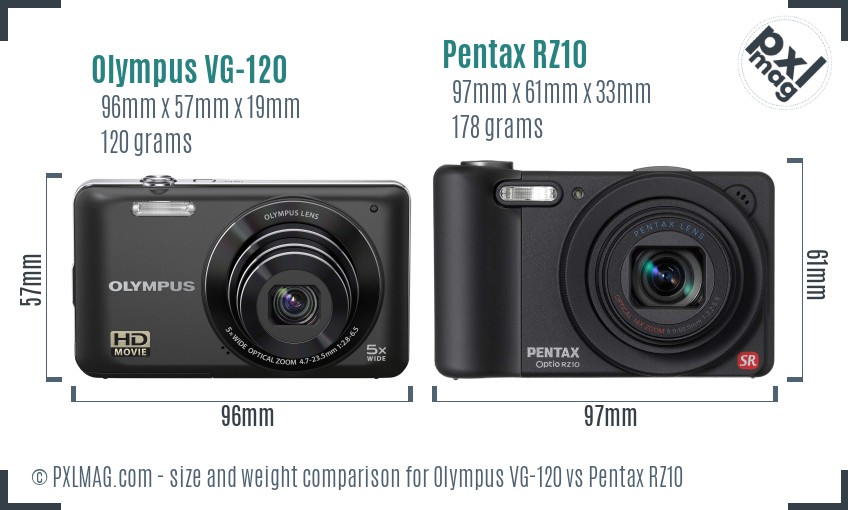 Olympus VG-120 vs Pentax RZ10 size comparison