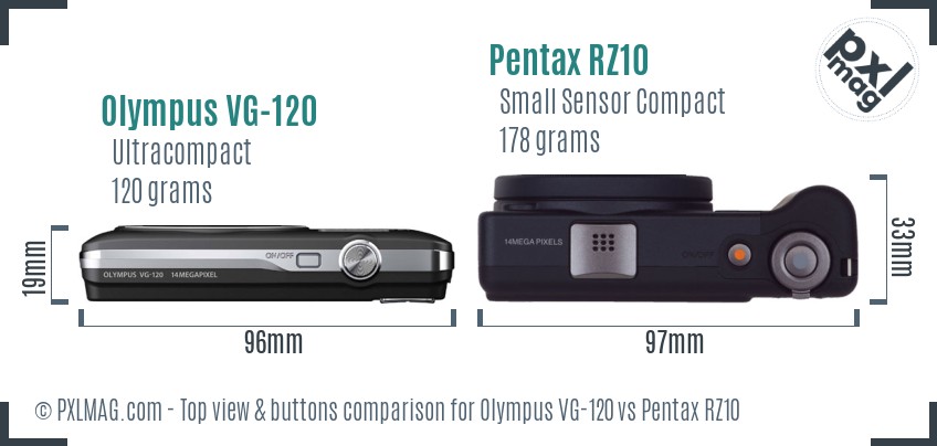 Olympus VG-120 vs Pentax RZ10 top view buttons comparison