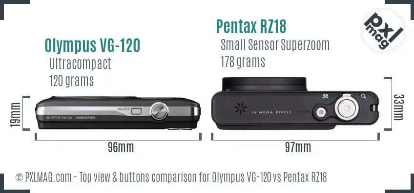 Olympus VG-120 vs Pentax RZ18 top view buttons comparison