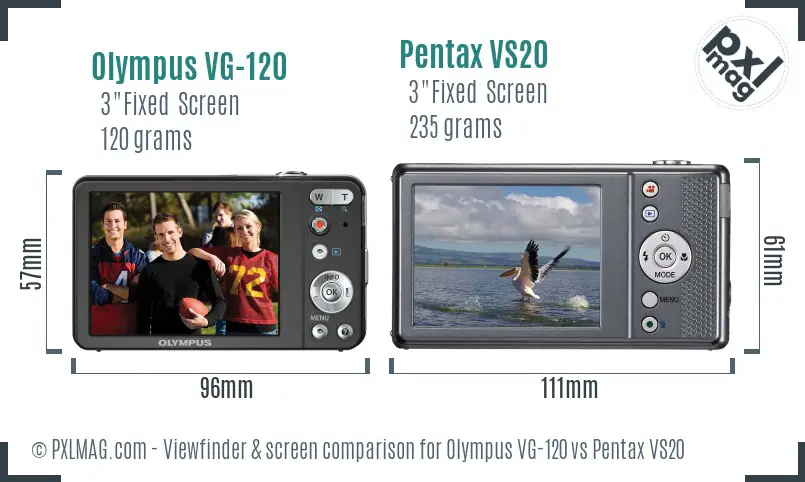 Olympus VG-120 vs Pentax VS20 Screen and Viewfinder comparison