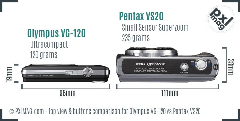 Olympus VG-120 vs Pentax VS20 top view buttons comparison