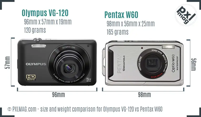 Olympus VG-120 vs Pentax W60 size comparison