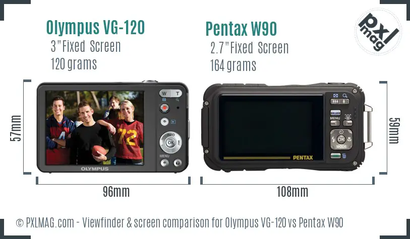 Olympus VG-120 vs Pentax W90 Screen and Viewfinder comparison