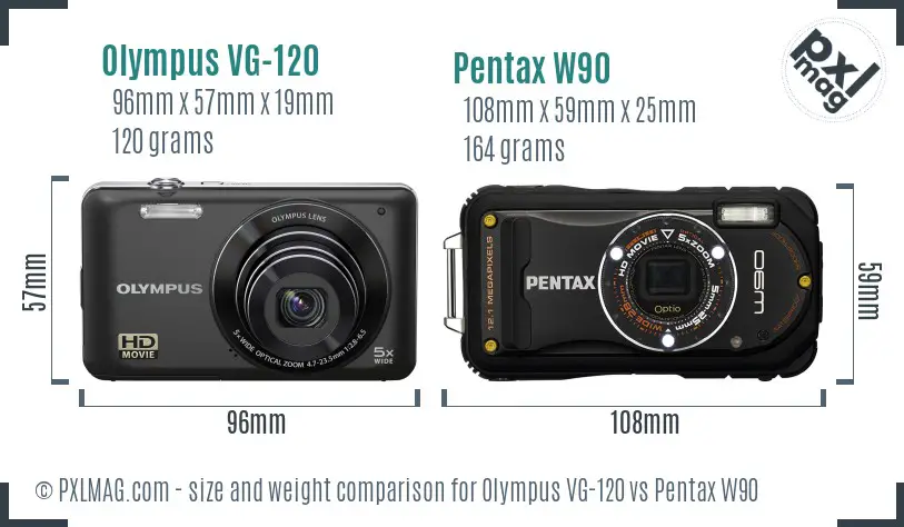 Olympus VG-120 vs Pentax W90 size comparison