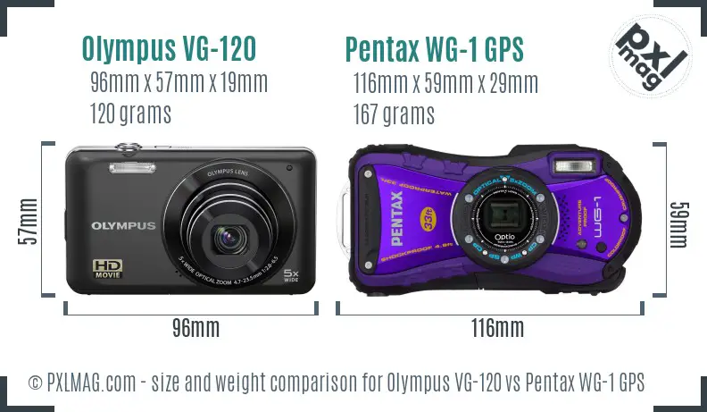 Olympus VG-120 vs Pentax WG-1 GPS size comparison