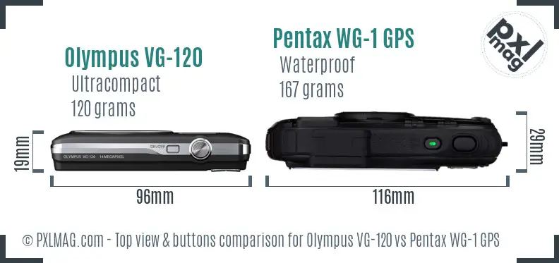 Olympus VG-120 vs Pentax WG-1 GPS top view buttons comparison