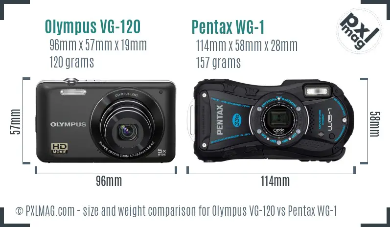 Olympus VG-120 vs Pentax WG-1 size comparison