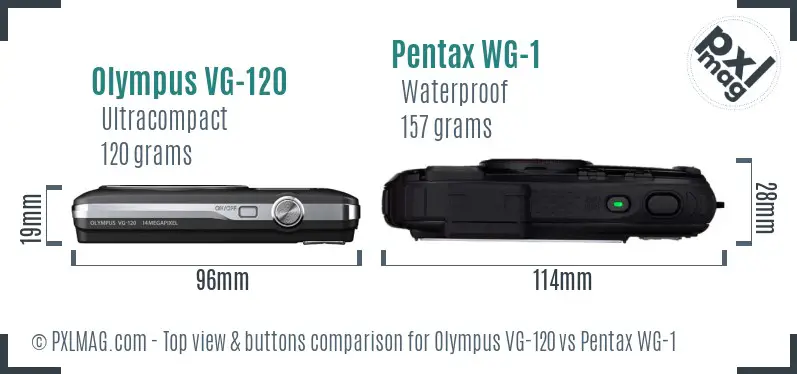 Olympus VG-120 vs Pentax WG-1 top view buttons comparison