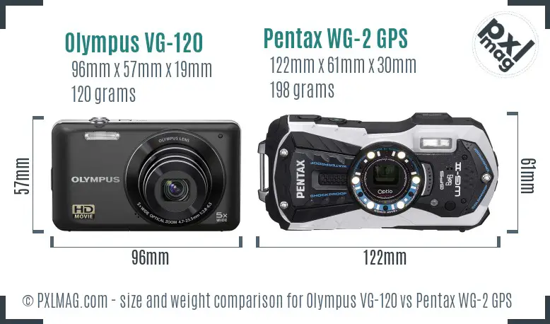 Olympus VG-120 vs Pentax WG-2 GPS size comparison