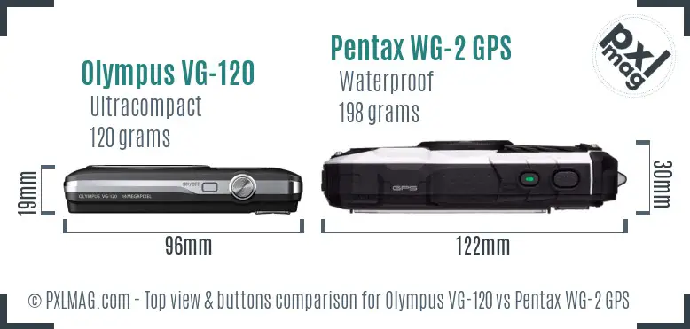 Olympus VG-120 vs Pentax WG-2 GPS top view buttons comparison