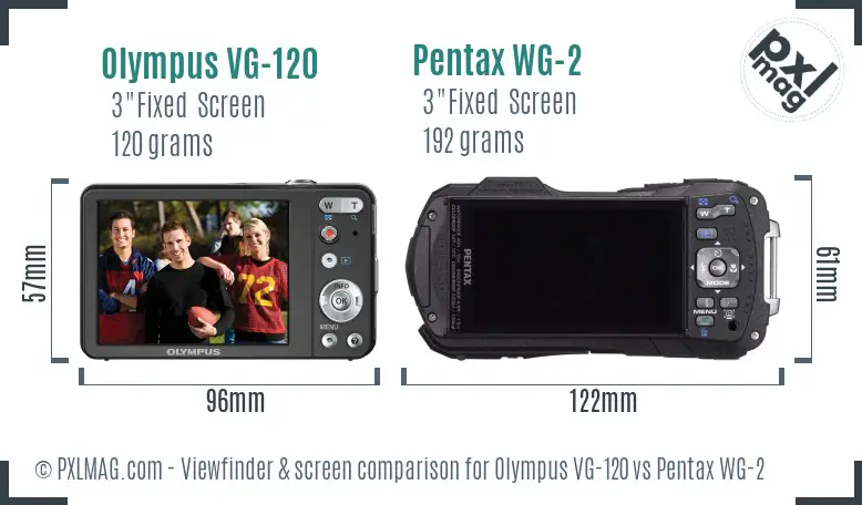 Olympus VG-120 vs Pentax WG-2 Screen and Viewfinder comparison