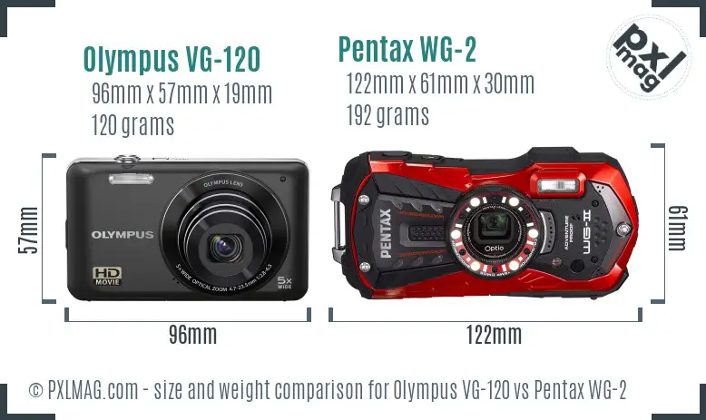 Olympus VG-120 vs Pentax WG-2 size comparison