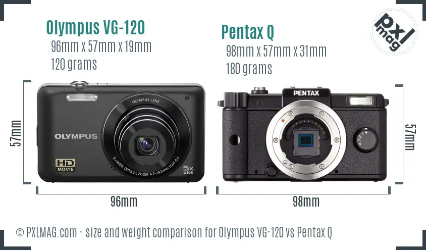 Olympus VG-120 vs Pentax Q size comparison