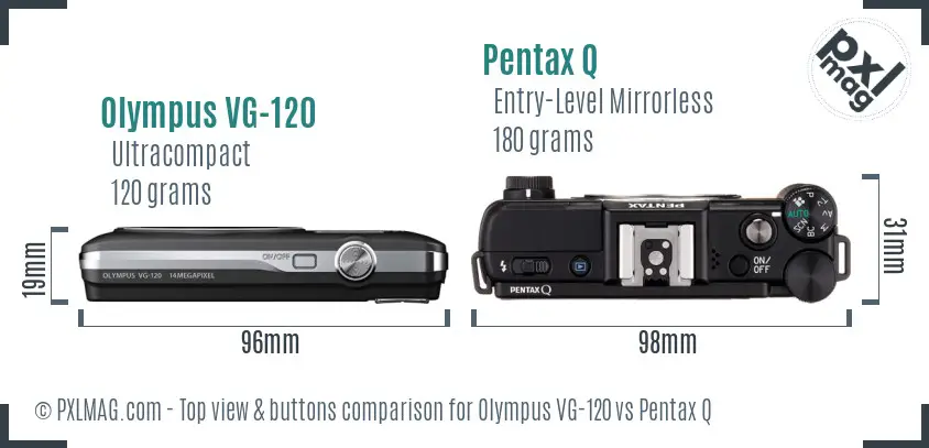 Olympus VG-120 vs Pentax Q top view buttons comparison
