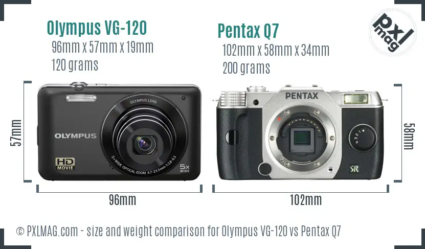 Olympus VG-120 vs Pentax Q7 size comparison