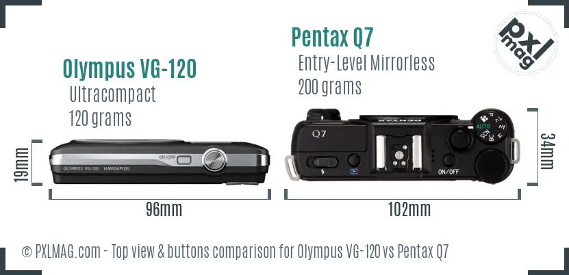 Olympus VG-120 vs Pentax Q7 top view buttons comparison