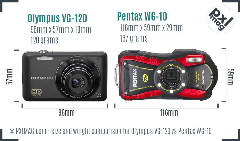Olympus VG-120 vs Pentax WG-10 size comparison Olympus VG-120 vs Pentax WG-10 size comparison