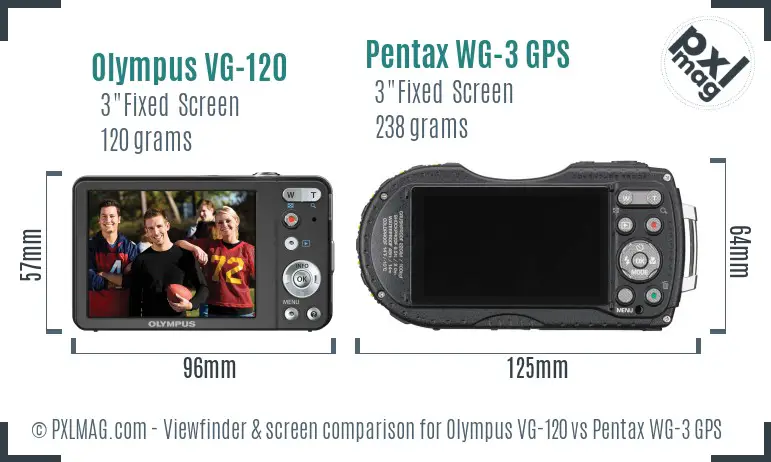 Olympus VG-120 vs Pentax WG-3 GPS Screen and Viewfinder comparison