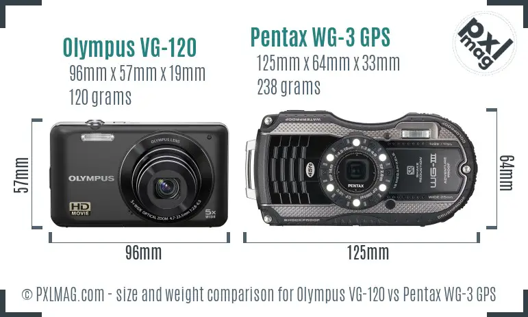 Olympus VG-120 vs Pentax WG-3 GPS size comparison