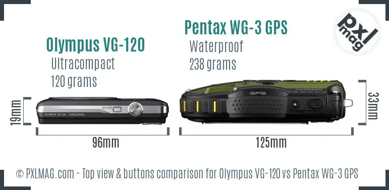 Olympus VG-120 vs Pentax WG-3 GPS top view buttons comparison