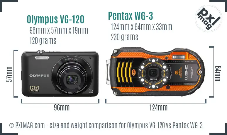 Olympus VG-120 vs Pentax WG-3 size comparison Olympus VG-120 vs Pentax WG-3 size comparison