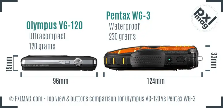 Olympus VG-120 vs Pentax WG-3 top view buttons comparison Olympus VG-120 vs Pentax WG-3 top view buttons comparison