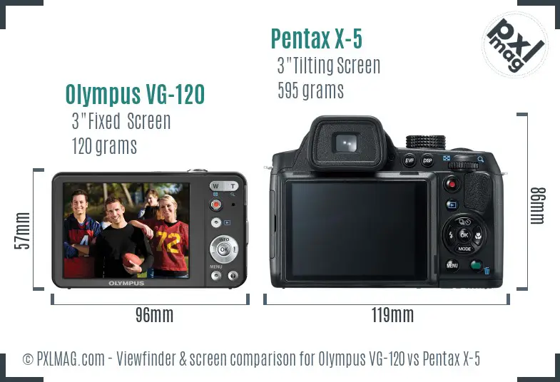Olympus VG-120 vs Pentax X-5 Screen and Viewfinder comparison