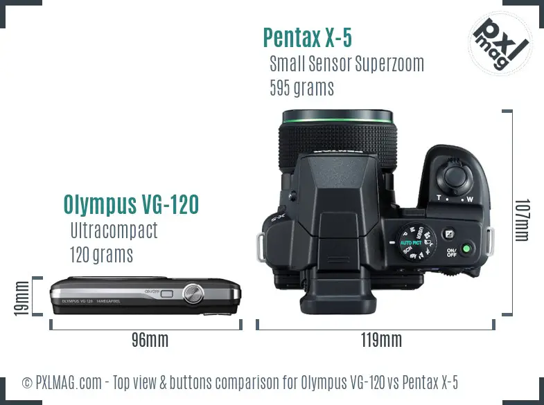 Olympus VG-120 vs Pentax X-5 top view buttons comparison
