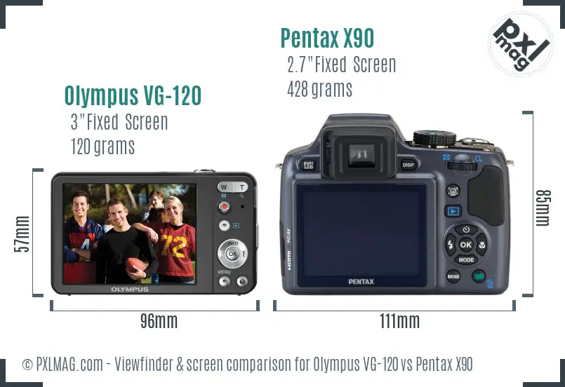 Olympus VG-120 vs Pentax X90 Screen and Viewfinder comparison