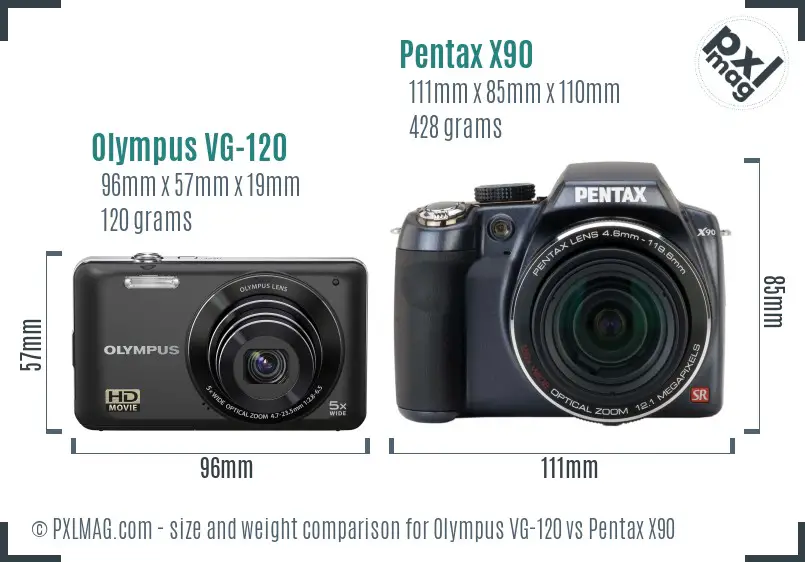 Olympus VG-120 vs Pentax X90 size comparison