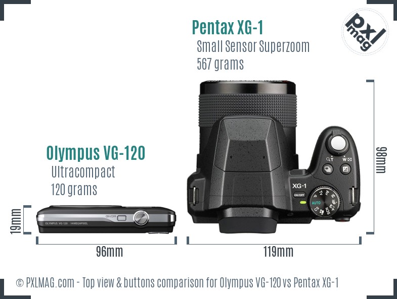 Olympus VG-120 vs Pentax XG-1 top view buttons comparison